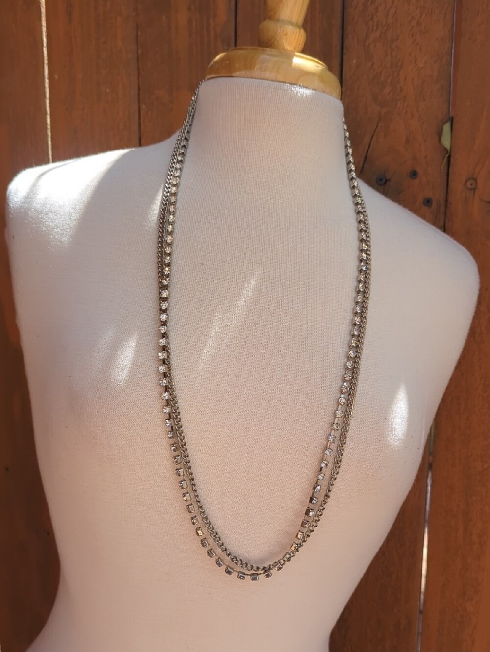 Chico's Silver-Tone Double Strand Crystal Necklace